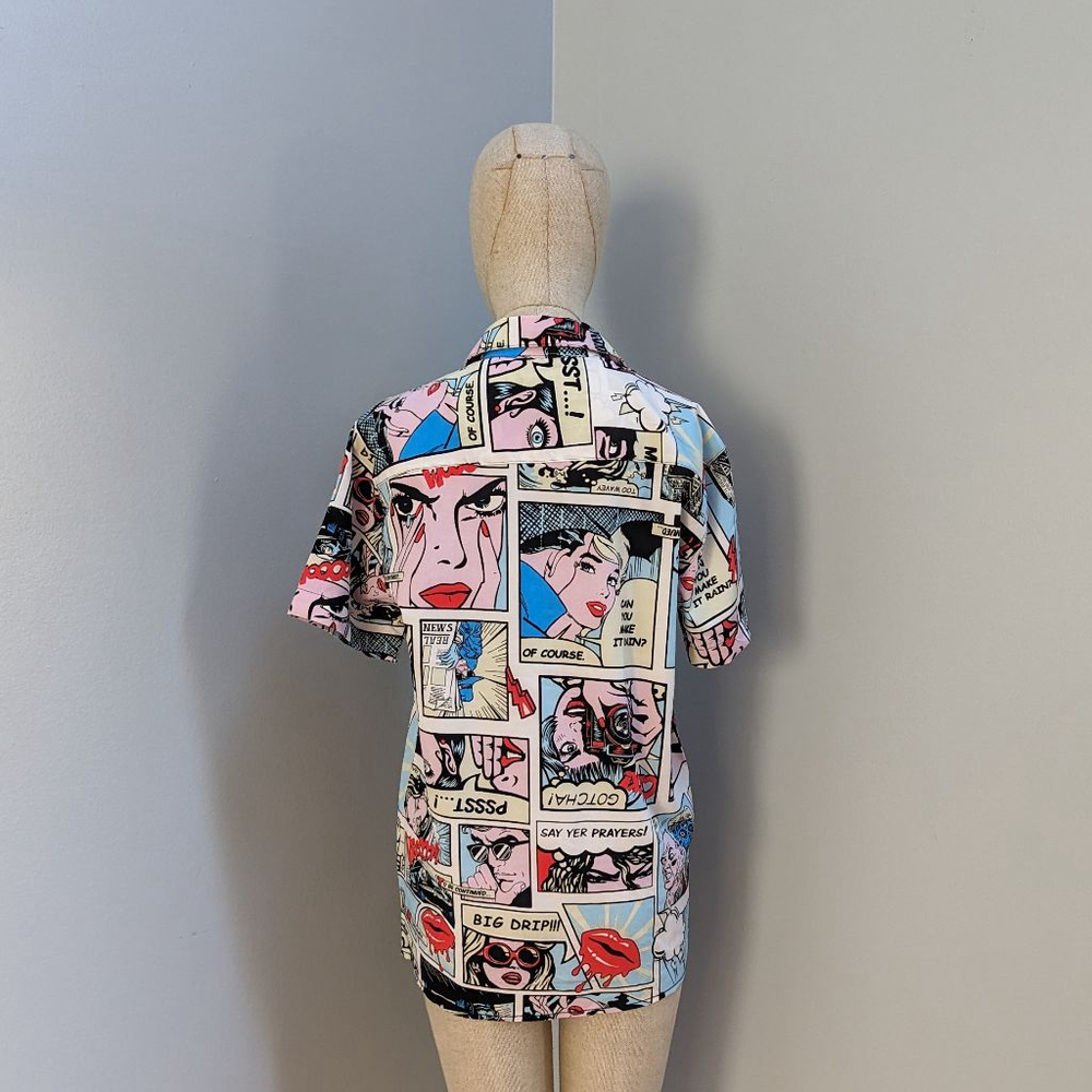 Oh Snap! Comic Book Print Shirt - White/Blue - Size S - Picture 2 of 9